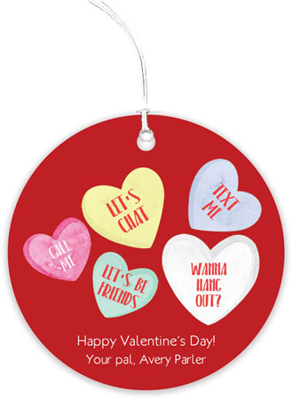 Valentine's Day Round Hanging Gift Tags by Little Lamb Designs (Text Hearts)